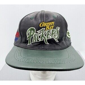 Vintage Leather Modern Green Bay Packers NFL Snap Back Hat Black Green Retro Cap